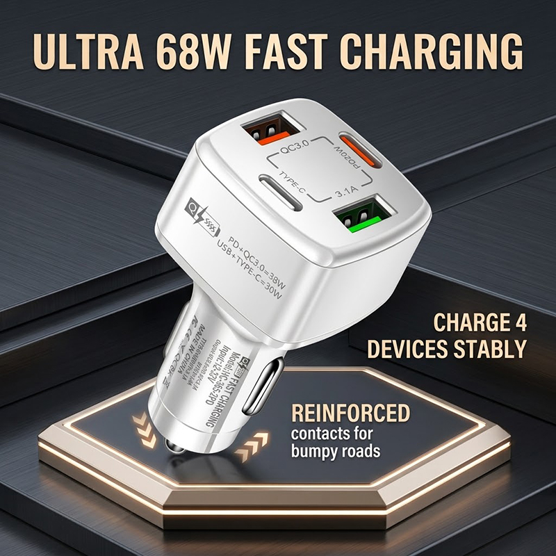 Type C Multiport Adapter - 4 Portlu USB C Araç Şarj