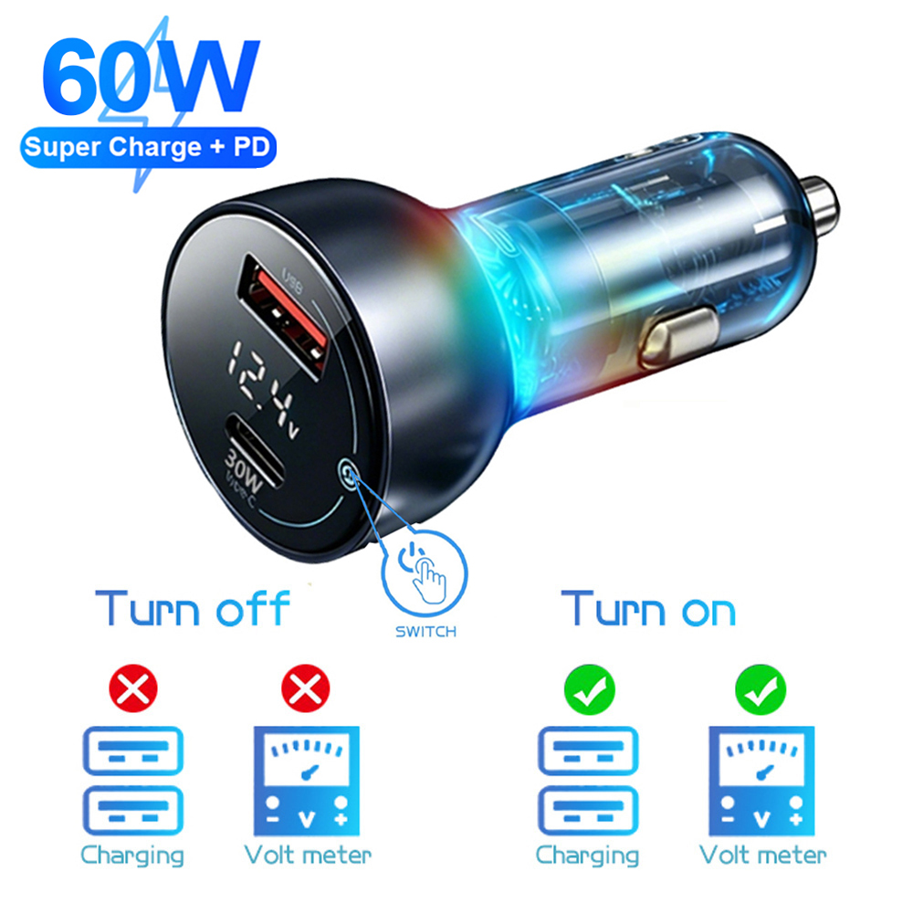 Type C Multiport Adapter - Dijital Araç Şarj Cihazı 60W PD+QC3.0