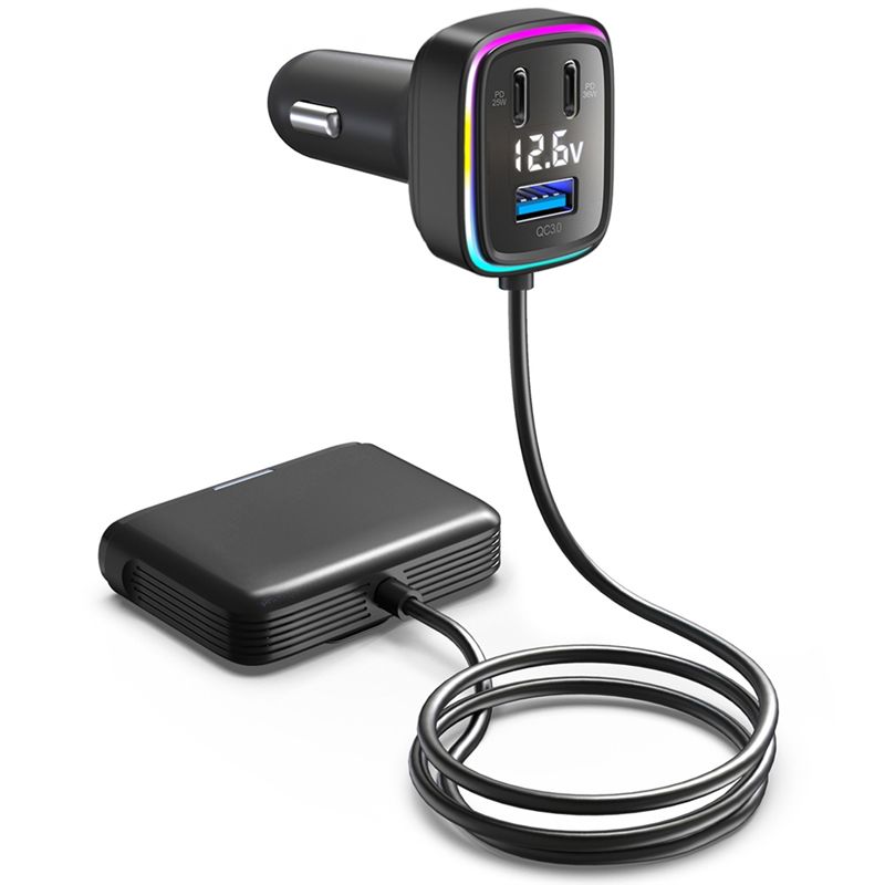Type C Multiport Adapter - AB98-Voltaj Göstergeli 6 Portlu Araç Adaptörü