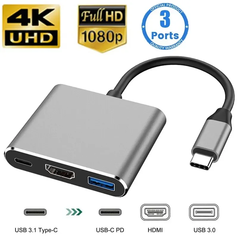 Type C Multiport Adapter - Anahtar/Telefon/Bilgisayar için C Tipi 3'ü 1